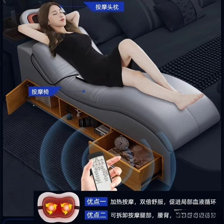 Luxury Smart King Bed – Genuine Leather, Bluetooth, Massage & Storage