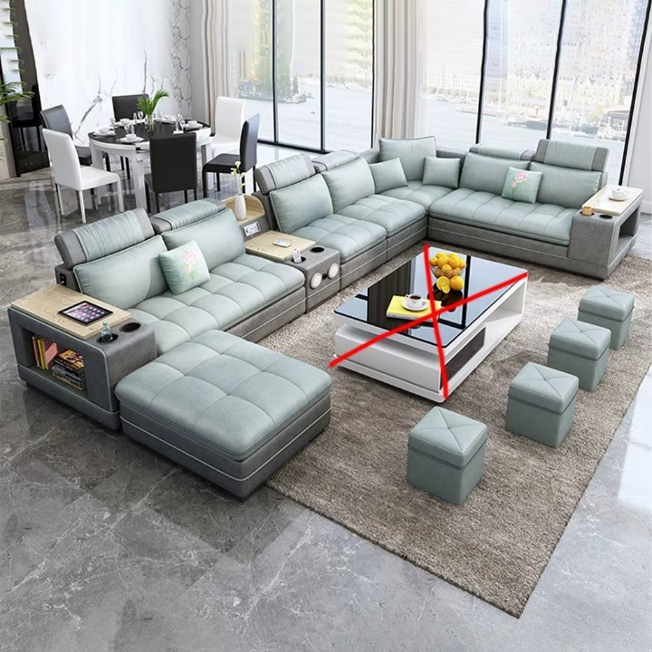 Luxury U-Shaped Sectional Sofa – Fabric, Storage, Cup Holders & Ottoman