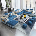 Luxury U-Shaped Sectional Sofa – Fabric, Storage, Cup Holders & Ottoman