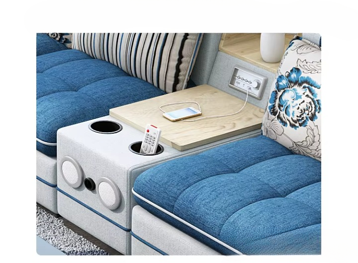 Luxury U-Shaped Sectional Sofa – Fabric, Storage, Cup Holders & Ottoman