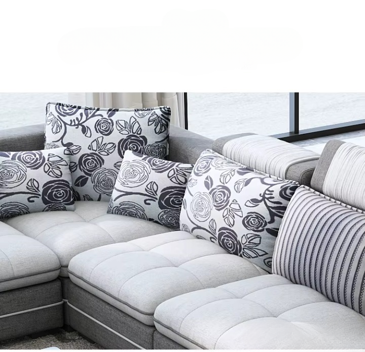 Luxury U-Shaped Sectional Sofa – Fabric, Storage, Cup Holders & Ottoman