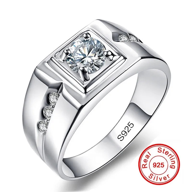 Men's CZ Solitaire Ring – 925 Sterling Silver | 0.5CT Zircon | Wedding & Engagement Band