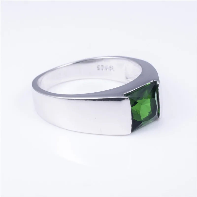 Men's Square Sapphire Solitaire Ring – 925 Sterling Silver | Multi-Color | Sizes 8–13