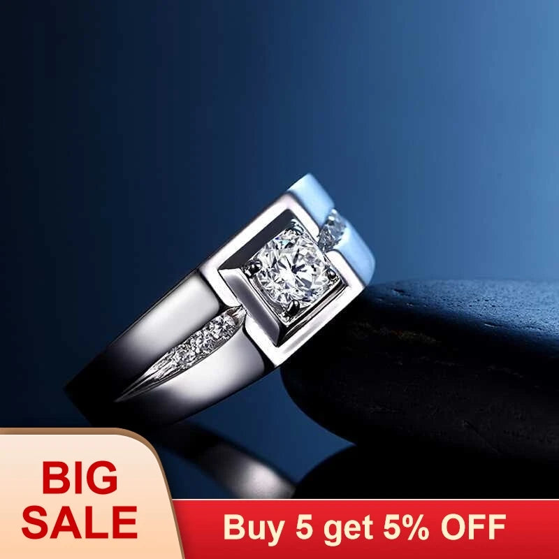 Men's CZ Solitaire Ring – 925 Sterling Silver | 0.5CT Zircon | Wedding & Engagement Band