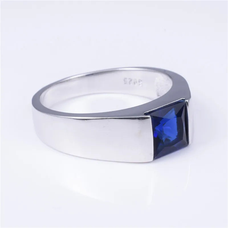 Men's Square Sapphire Solitaire Ring – 925 Sterling Silver | Multi-Color | Sizes 8–13
