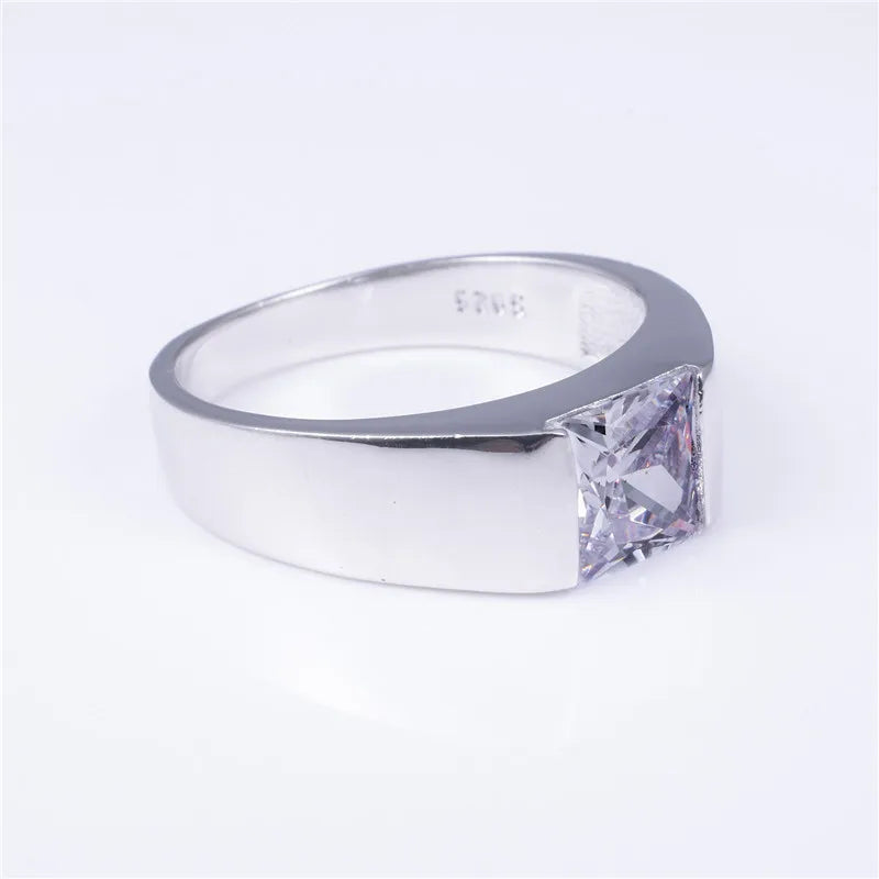 Men's Square Sapphire Solitaire Ring – 925 Sterling Silver | Multi-Color | Sizes 8–13