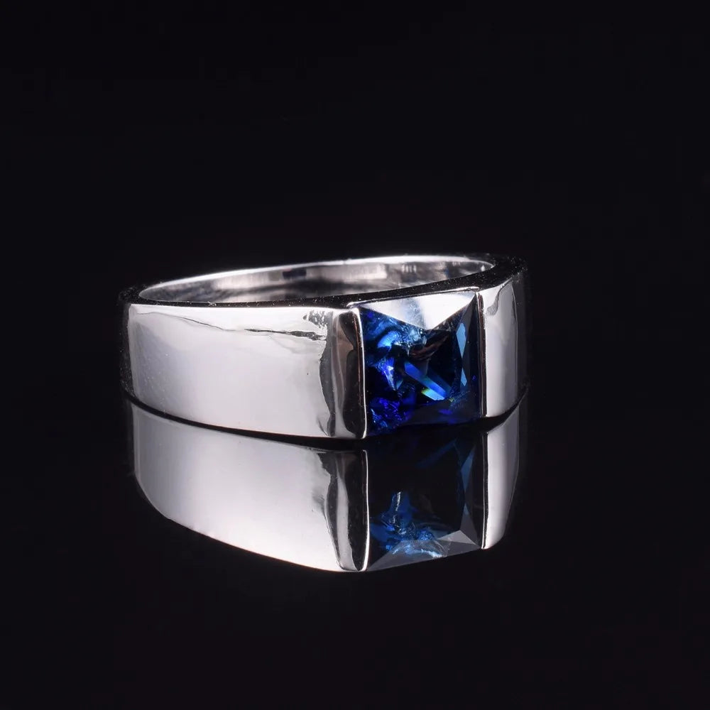 Men's Square Sapphire Solitaire Ring – 925 Sterling Silver | Multi-Color | Sizes 8–13