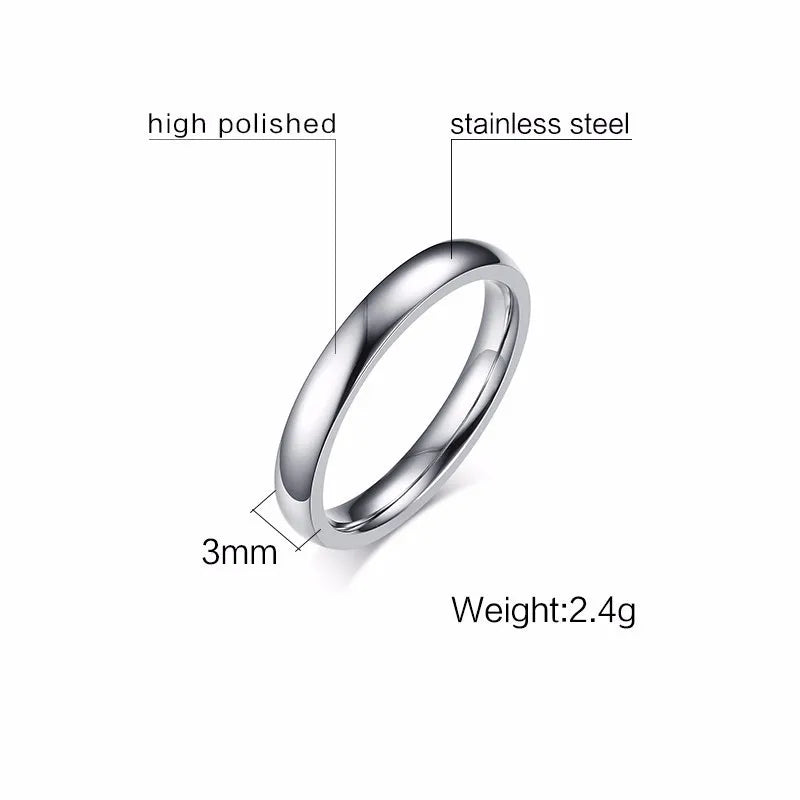 Thin CZ Solitaire Wedding Ring – Stainless Steel | 18K Gold Plated | Men & Women
