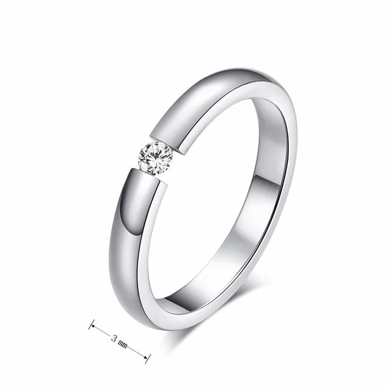 Thin CZ Solitaire Wedding Ring – Stainless Steel | 18K Gold Plated | Men & Women