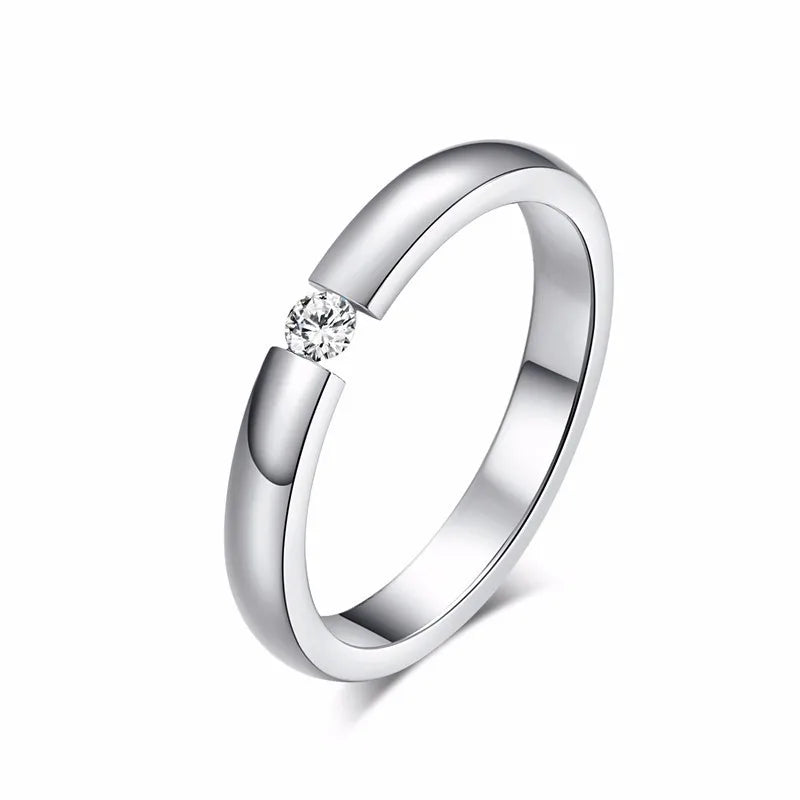 Thin CZ Solitaire Wedding Ring – Stainless Steel | 18K Gold Plated | Men & Women