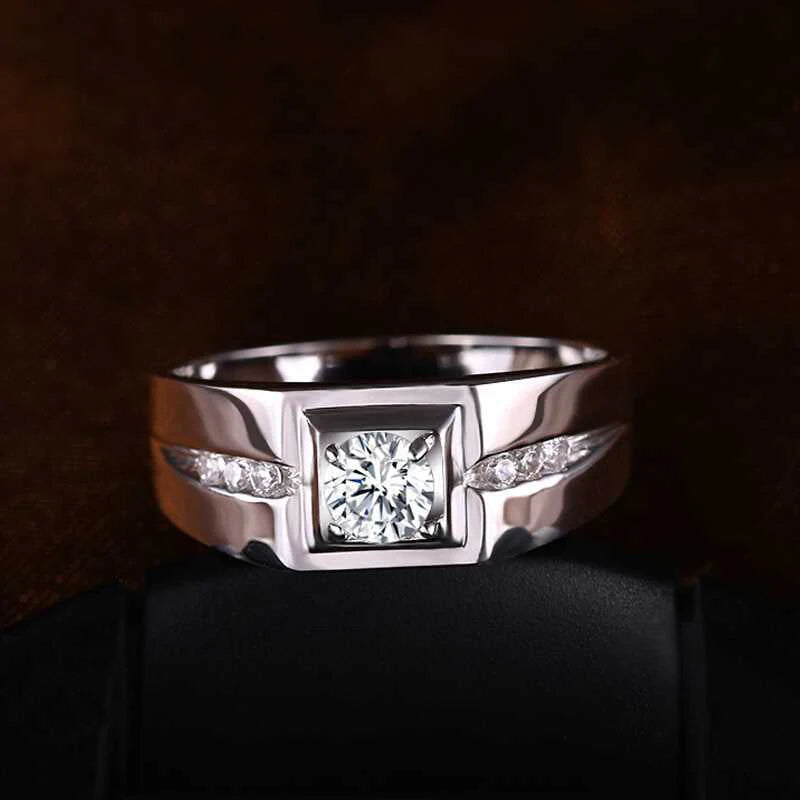 Men's CZ Solitaire Ring – 925 Sterling Silver | 0.5CT Zircon | Wedding & Engagement Band