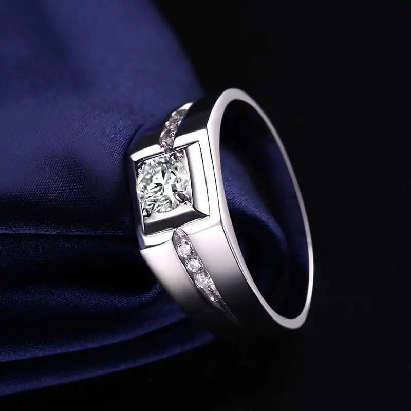 Men's CZ Solitaire Ring – 925 Sterling Silver | 0.5CT Zircon | Wedding & Engagement Band