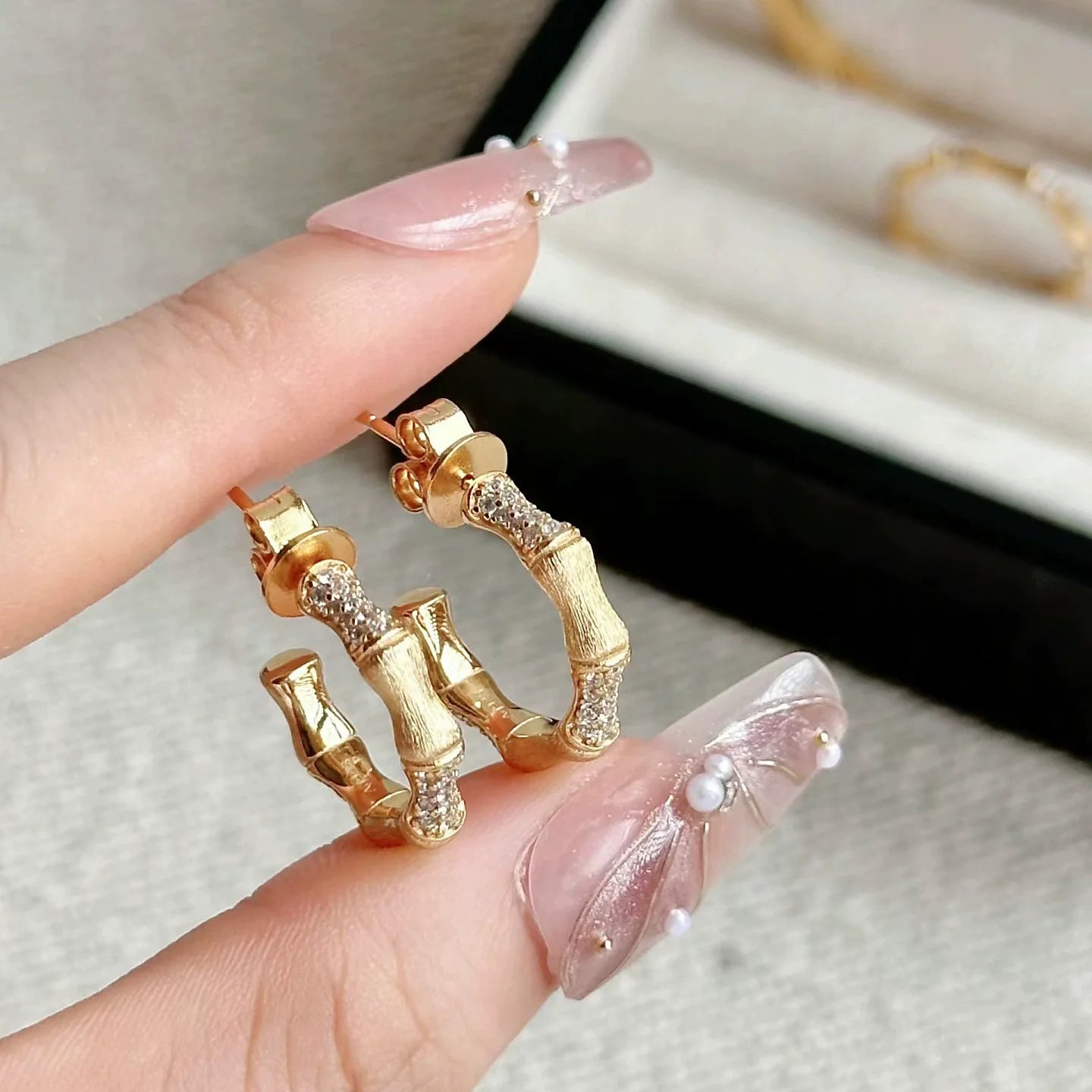 Bamboo Design Gold Jewelry Set – Rings, Earrings & Bangles