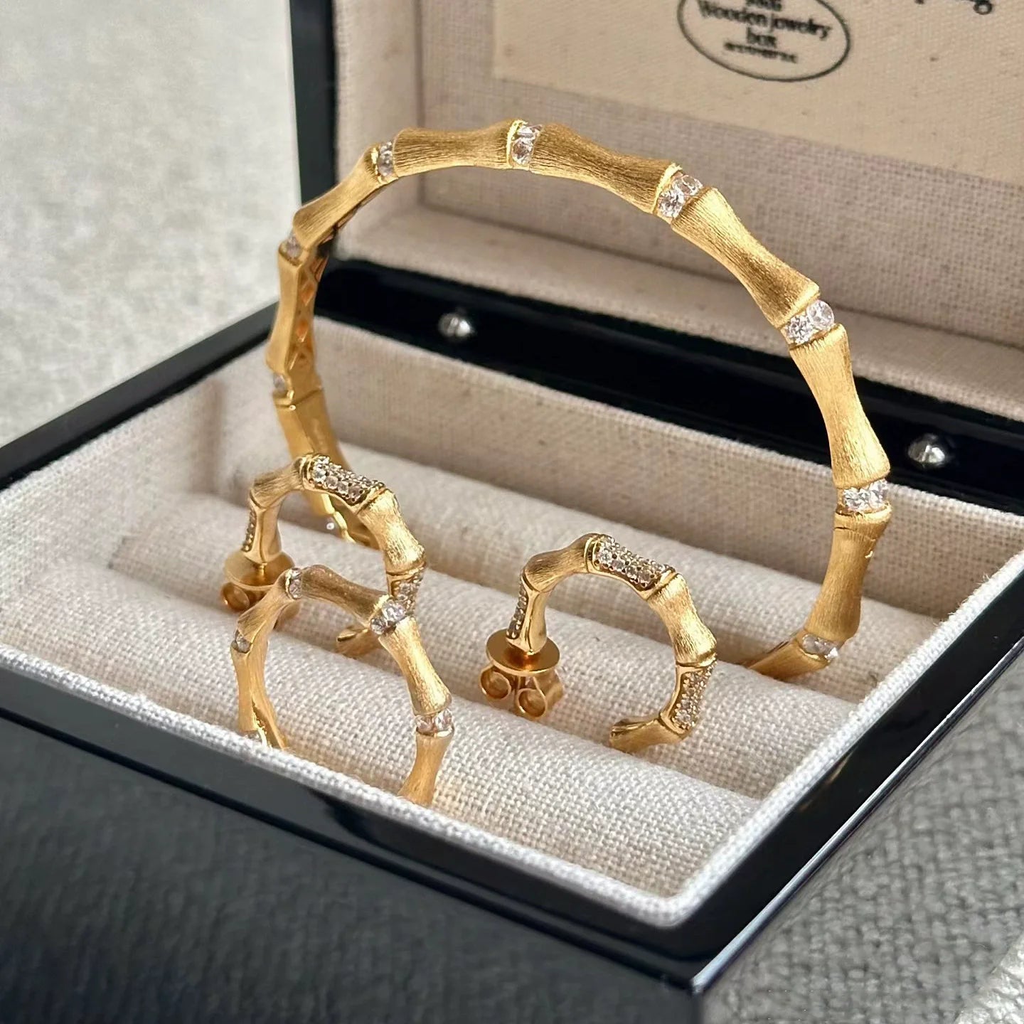 Bamboo Design Gold Jewelry Set – Rings, Earrings & Bangles