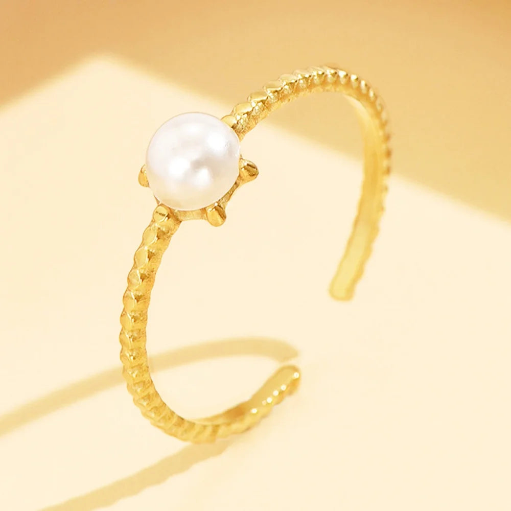 Pearl Adjustable Ring – 18K Gold Stainless Steel