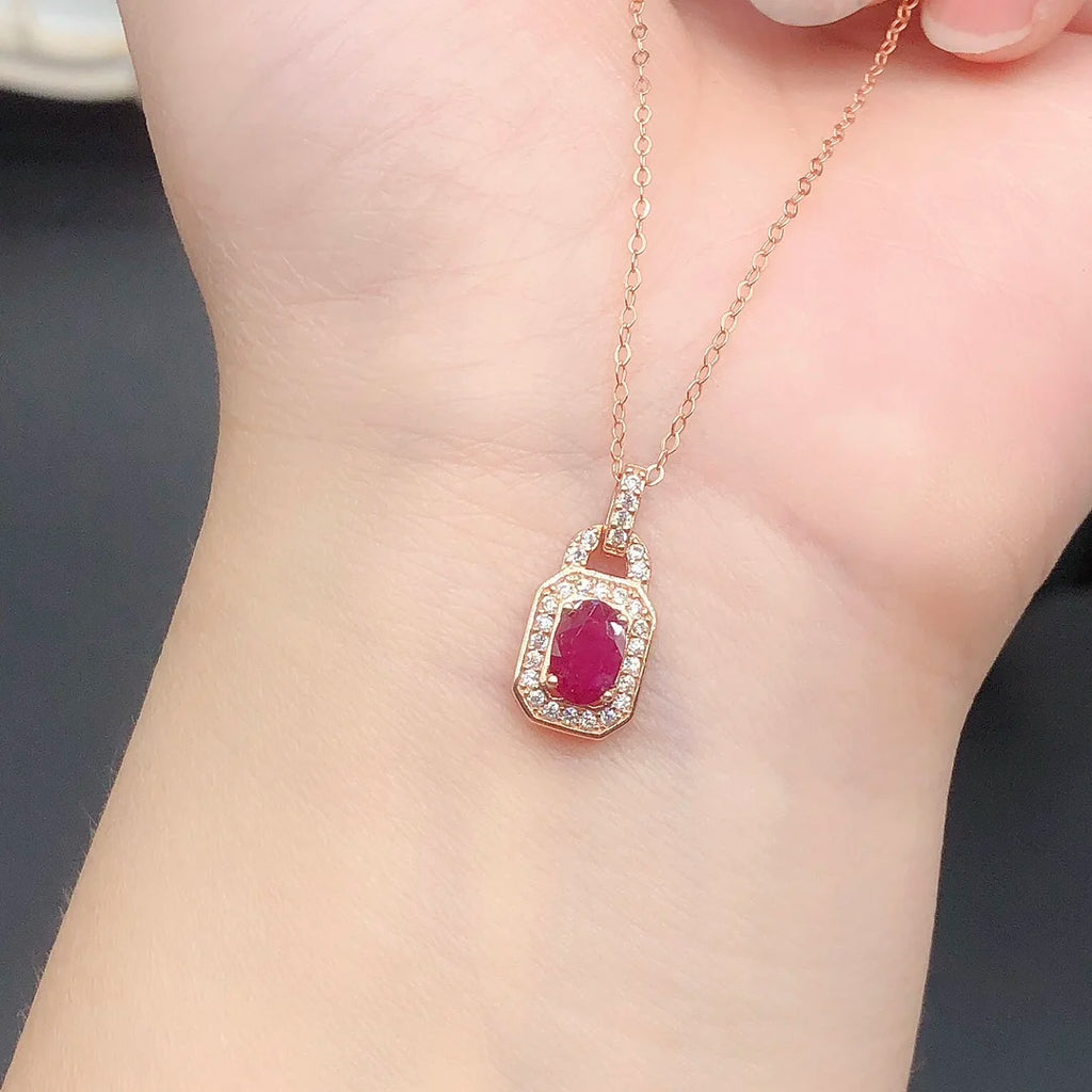 Natural Ruby Pendant Necklace | Genuine 925 Sterling Silver | Certified | Women's Gift