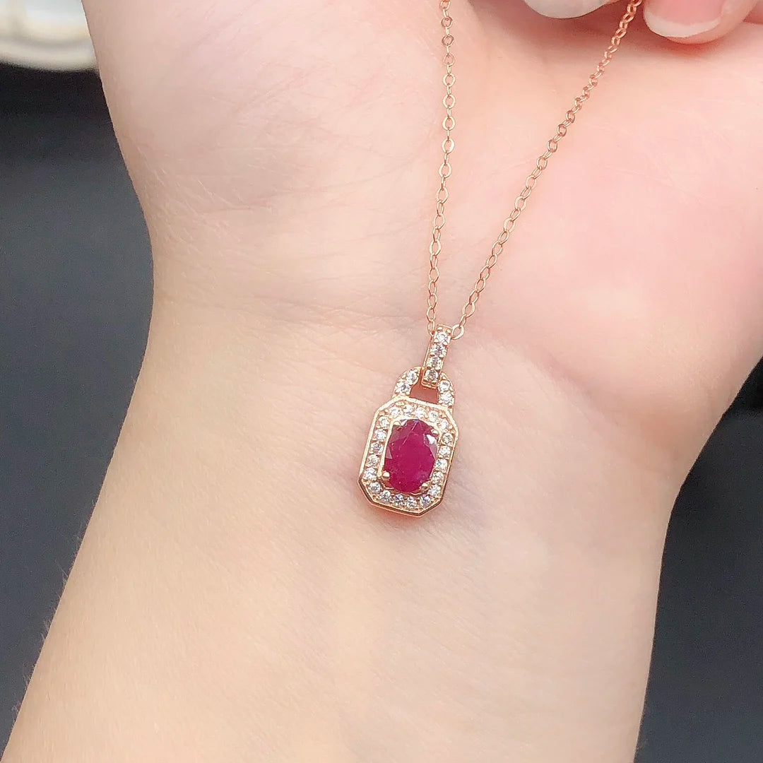 Natural Ruby Pendant Necklace | Genuine 925 Sterling Silver | Certified | Women's Gift