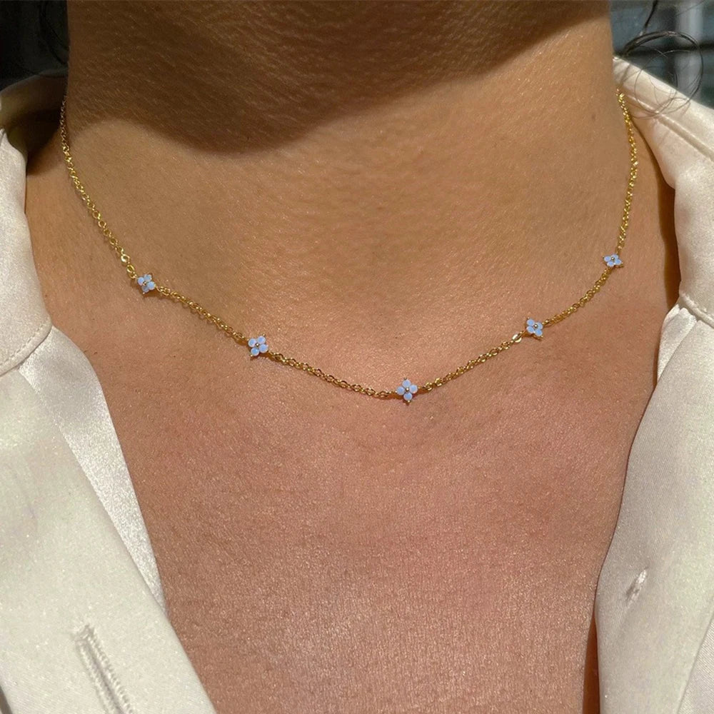 Four Leaf Clover Zircon Necklace – 18K Gold Stainless Steel Lucky Charm for Women