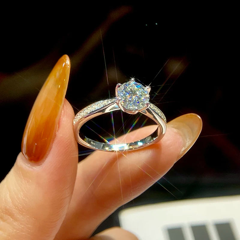 GRA Luxury Moissanite Diamond Ring – 0.5 to 1CT 925 Sterling Silver