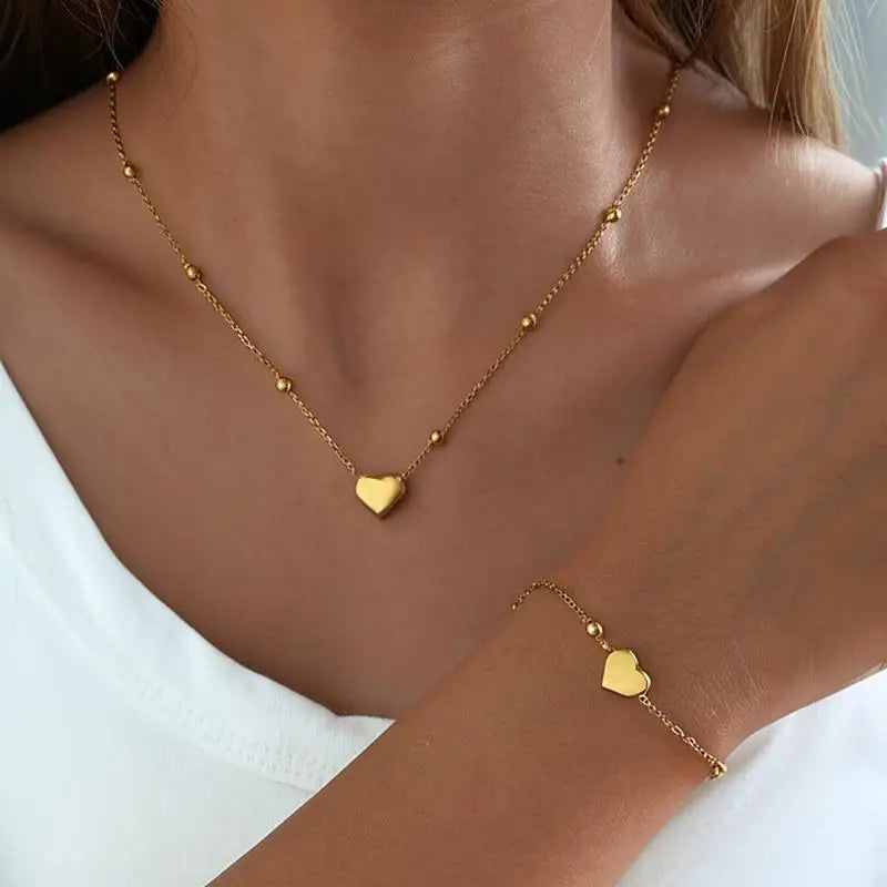 Heart Pendant Jewelry Set – Necklace, Bracelet & Earrings