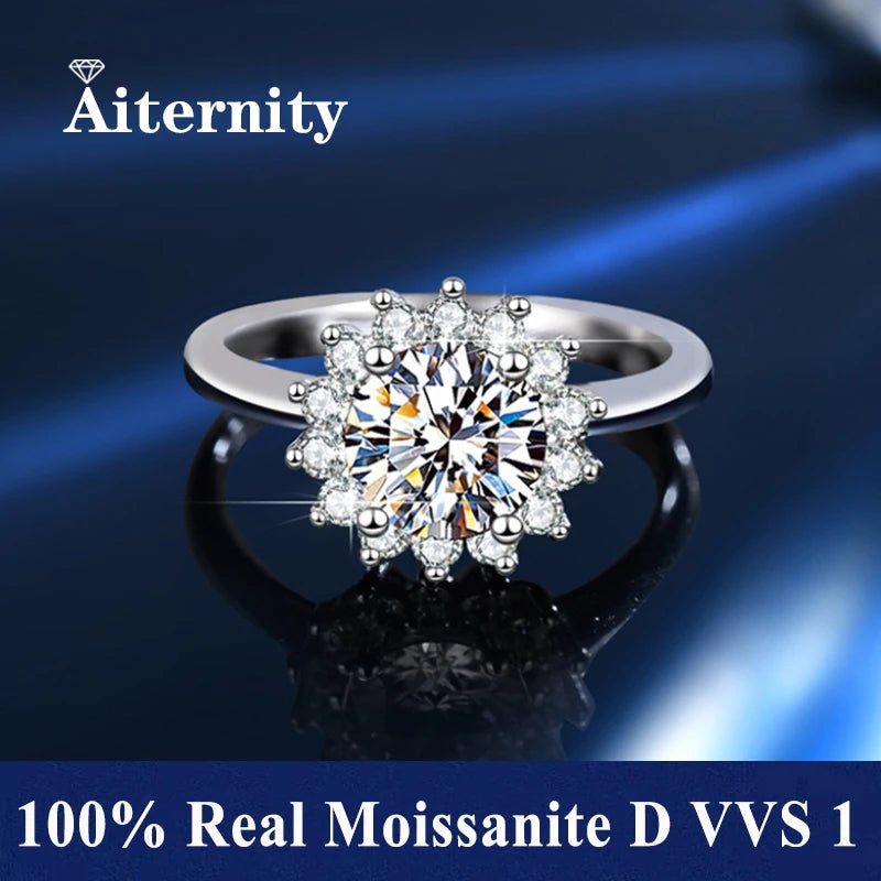 18K Gold Plated Moissanite Ring – D VVS1 Adjustable S925 Silver