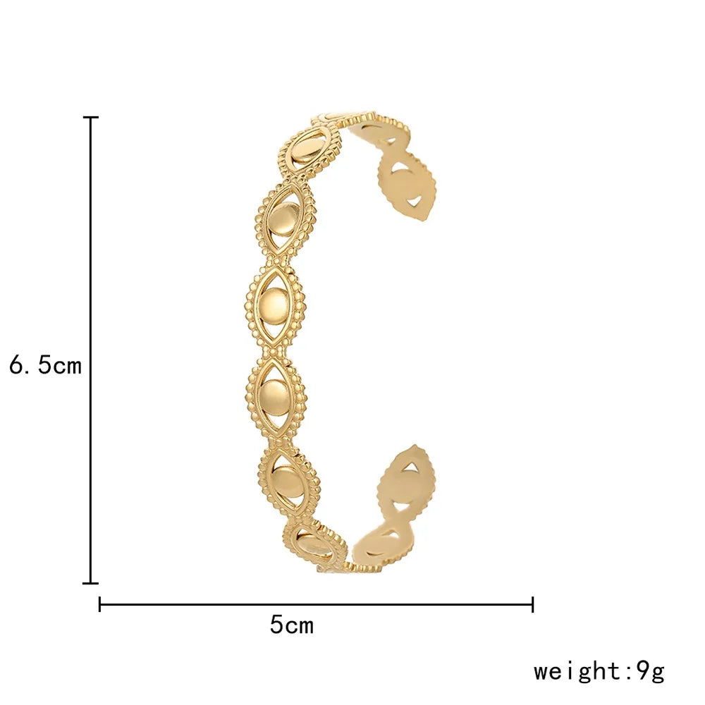 Evil Eye Open Cuff Bracelet – Gold & Silver Stainless Steel Minimalist Bangle
