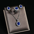 Blue Sapphire Jewelry Set – 925 Sterling Silver Necklace, Earrings & Ring for Women