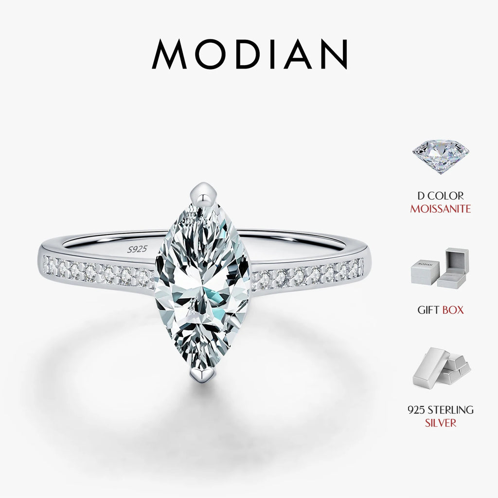 Marquise Cut Moissanite Engagement Ring – 925 Sterling Silver | D Color VVS1