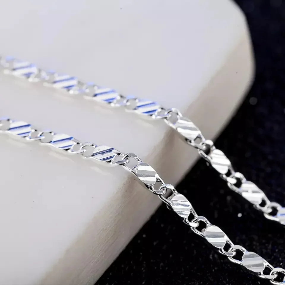 18K Gold Side Chain Necklace – 925 Silver 2mm 16–30 Inch Unisex