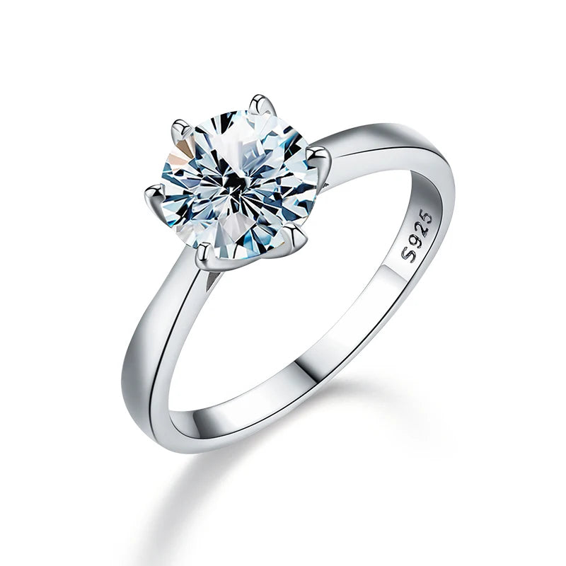 Round Moissanite Solitaire Ring – 925 Sterling Silver | D Color VVS1 | 0.5CT & 1CT
