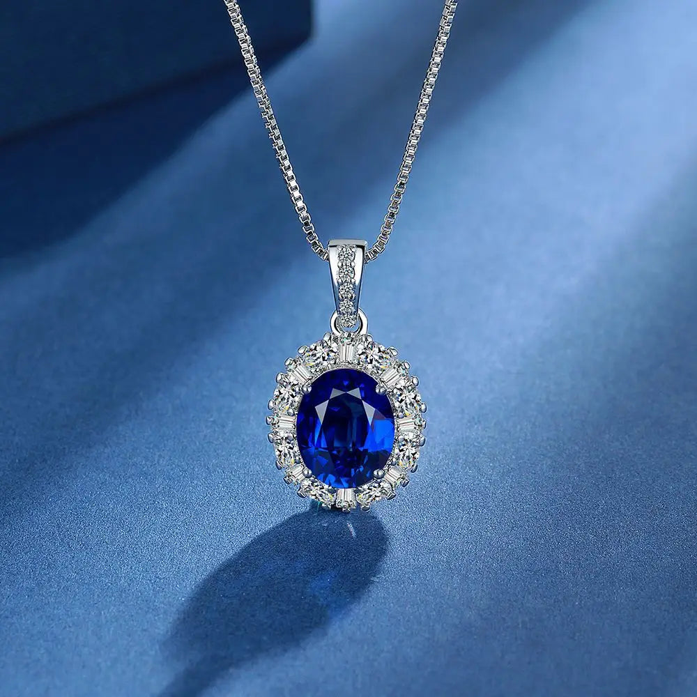 Blue Sapphire Jewelry Set – 925 Sterling Silver Necklace, Earrings & Ring for Women