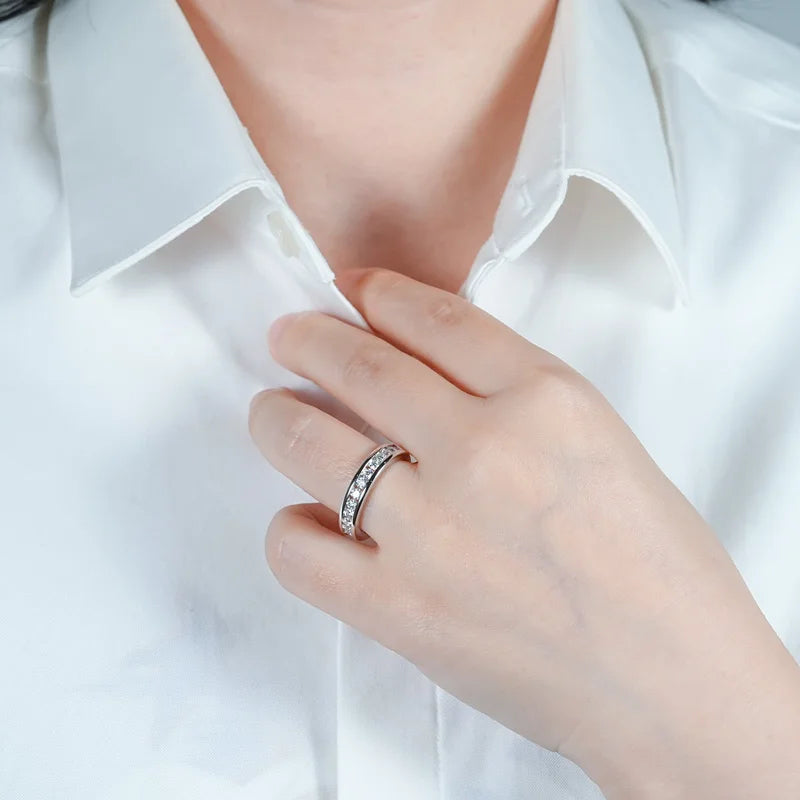 Moissanite Eternity Wedding Band | GRA Certified | 925 Sterling Silver | Gold & Silver