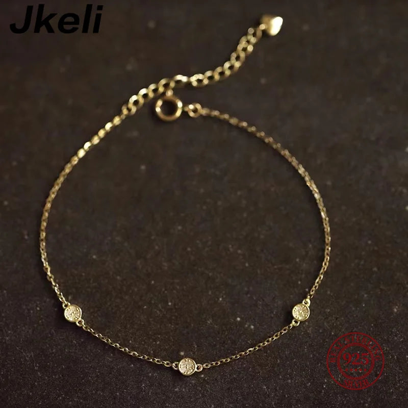 Zircon Charm Bracelet – 925 Sterling Silver 14K Gold Plated Women’s Jewelry