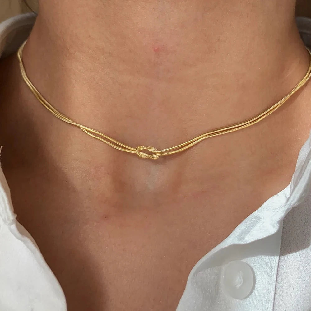 Knotted Snake Chain Necklace – 14K Gold Plated Stainless Steel Women’s Jewelry