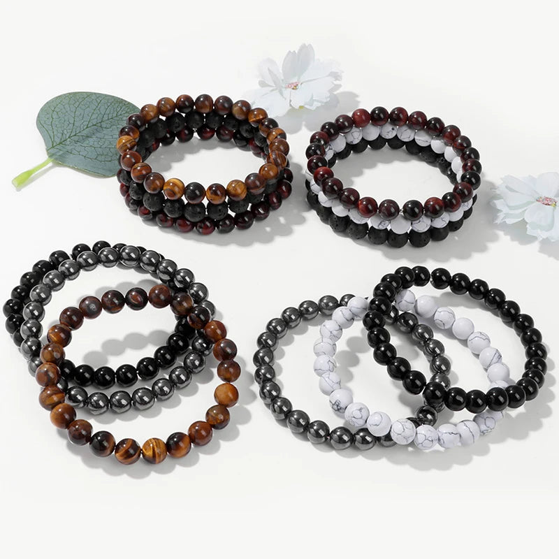Natural Stone Bracelet Set – 8mm Healing Crystals, 3 Pieces