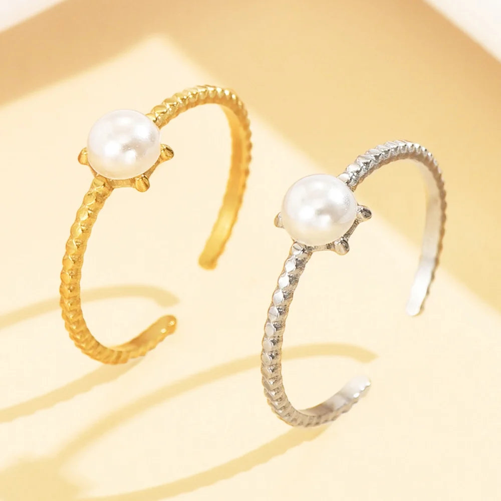 Pearl Adjustable Ring – 18K Gold Stainless Steel