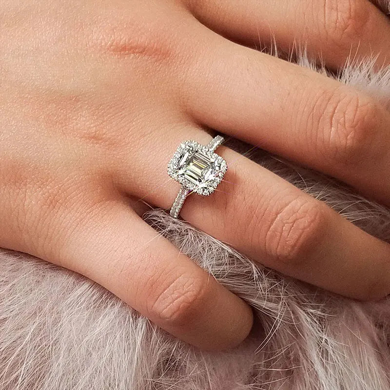 Emerald Cut CZ Engagement Ring – 925 Sterling Silver | 2CT Zircon | Women