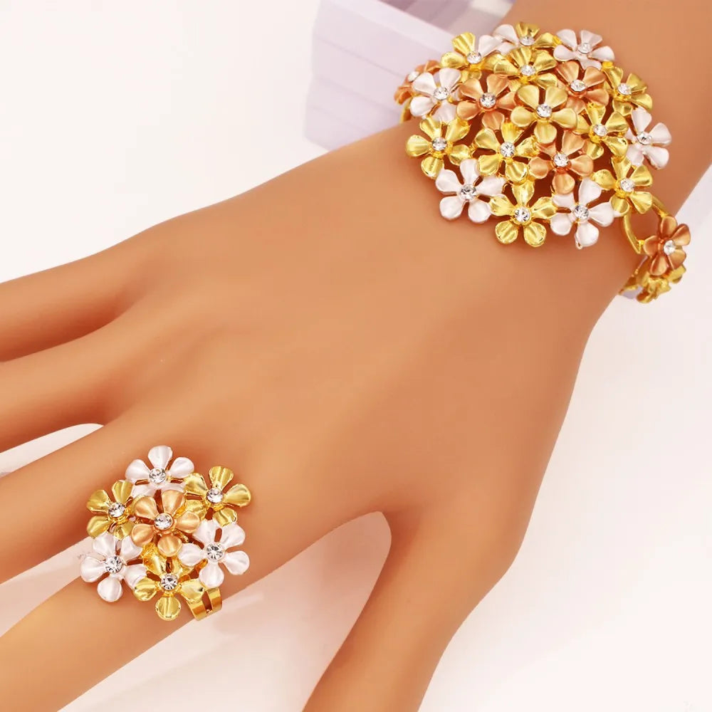 African Flower Jewelry Set – 18K Gold Plated, 4 Pieces