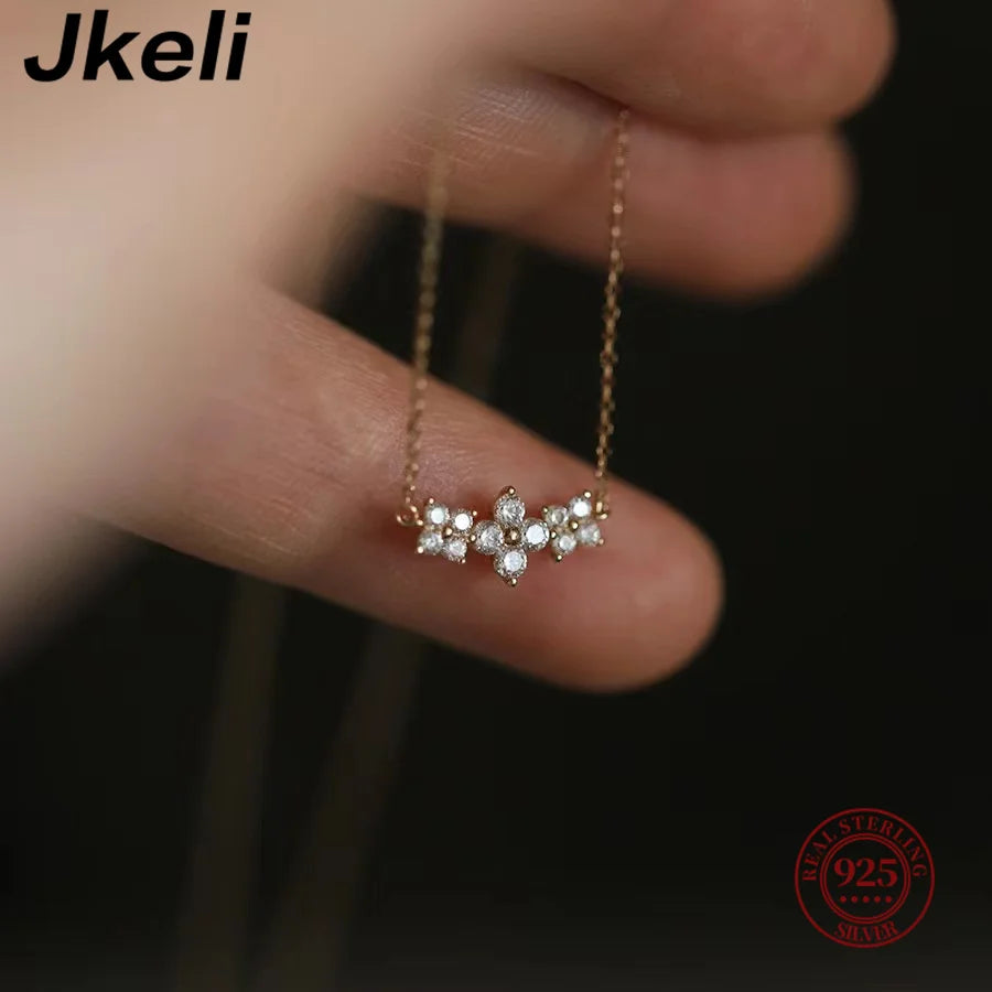 Flower Zircon Clavicle Necklace – 925 Sterling Silver Minimalist Women’s Jewelry