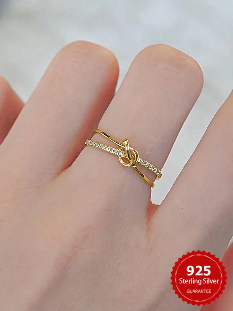 Gold Knot Double Ring – 925 Sterling Silver Women’s Wedding Band