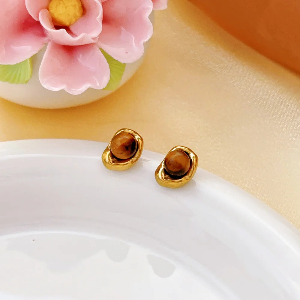 Tiger’s Eye Pendant Jewelry Set – Maillard Style Stainless Steel Necklace & Earrings