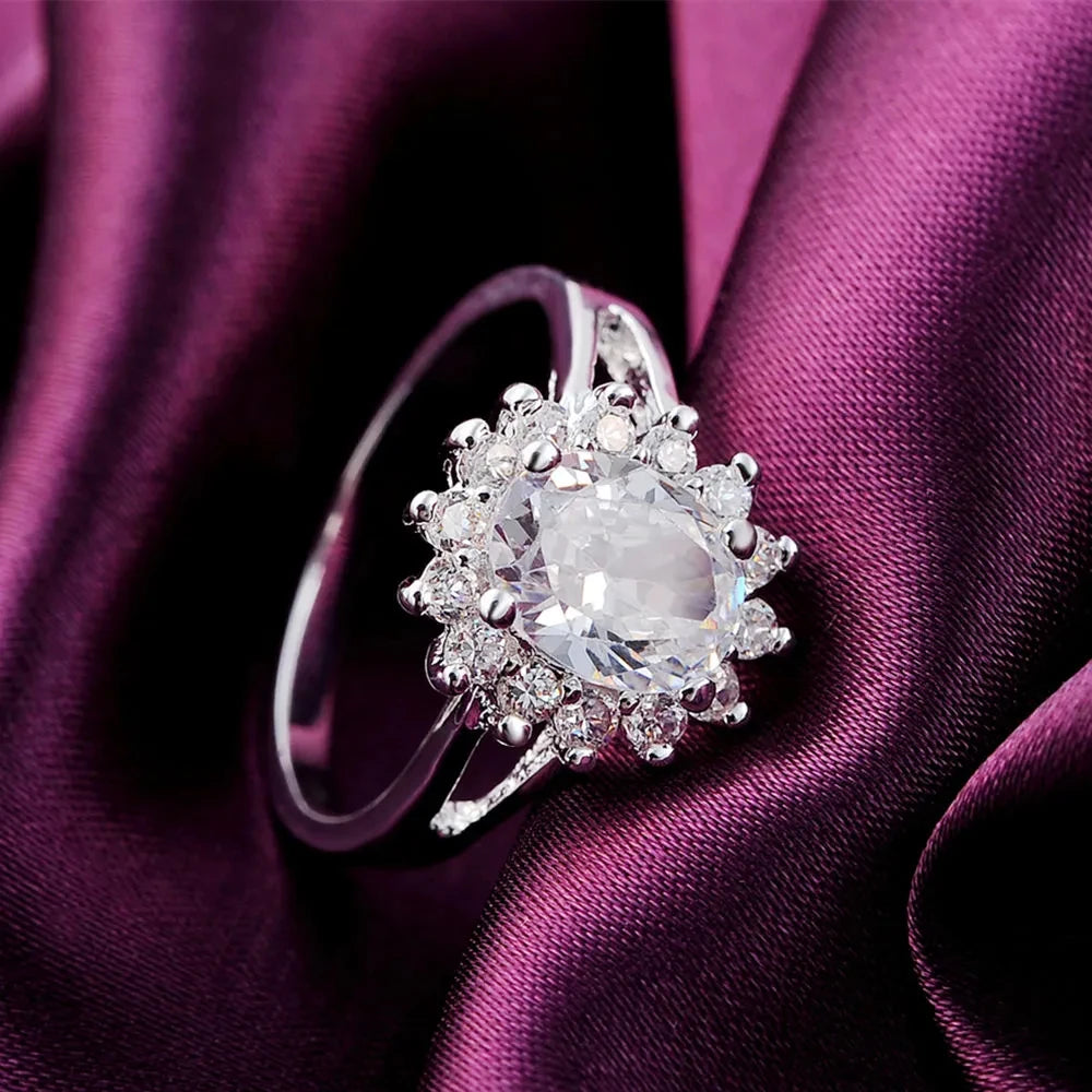 Crystal Flower Moissanite Ring – 925 Sterling Silver Women’s Luxury Jewelry