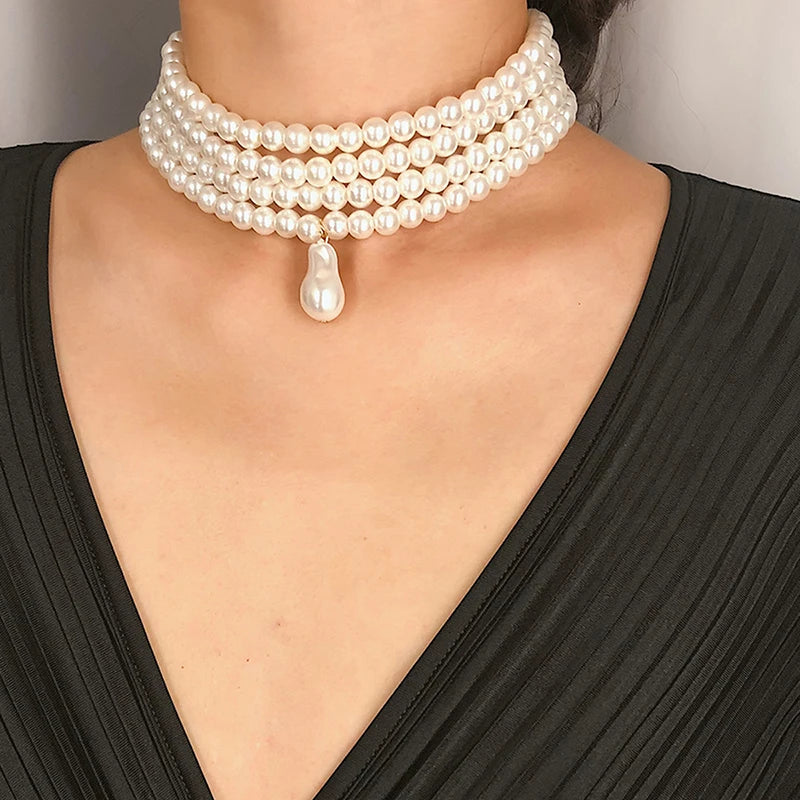 Layered Baroque Pearl Choker Necklace – Irregular Pendant Wedding Jewelry for Women