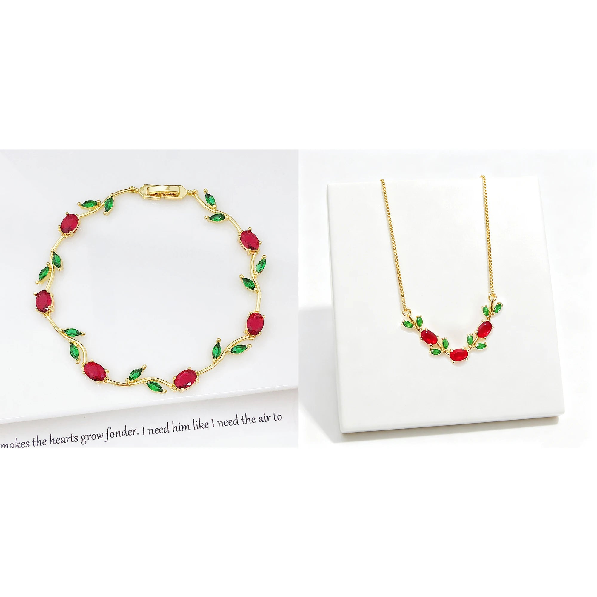 Crystal Leaf Vine Jewelry Set – Necklace & Bracelet