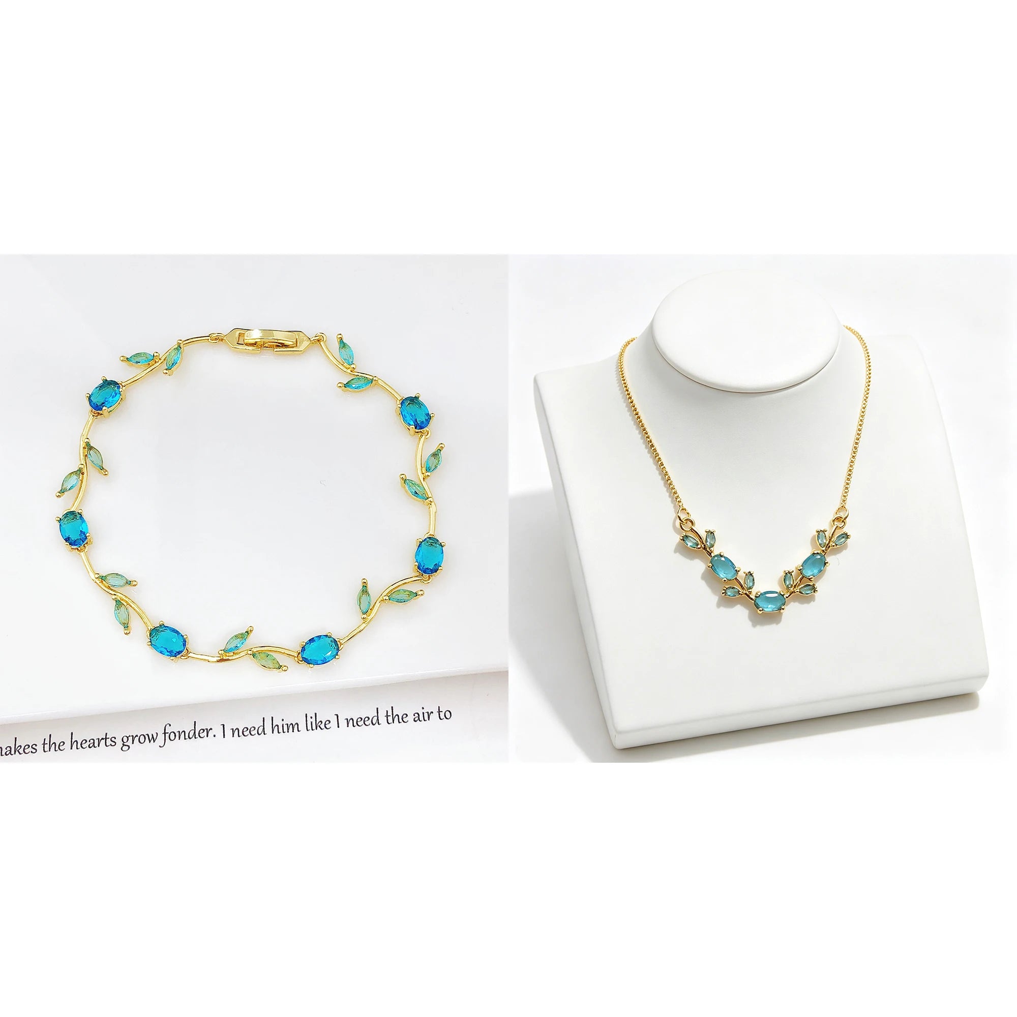 Crystal Leaf Vine Jewelry Set – Necklace & Bracelet