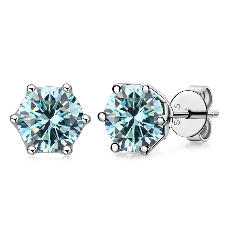 Moissanite Russian Cut Stud Earrings – 1/2/4CT VVS D Color S925 Silver Fine Jewelry