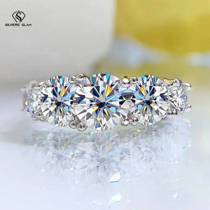 3.6CT Moissanite 5-Stone Wedding Ring – 925 Sterling Silver Sparkling Band for Women