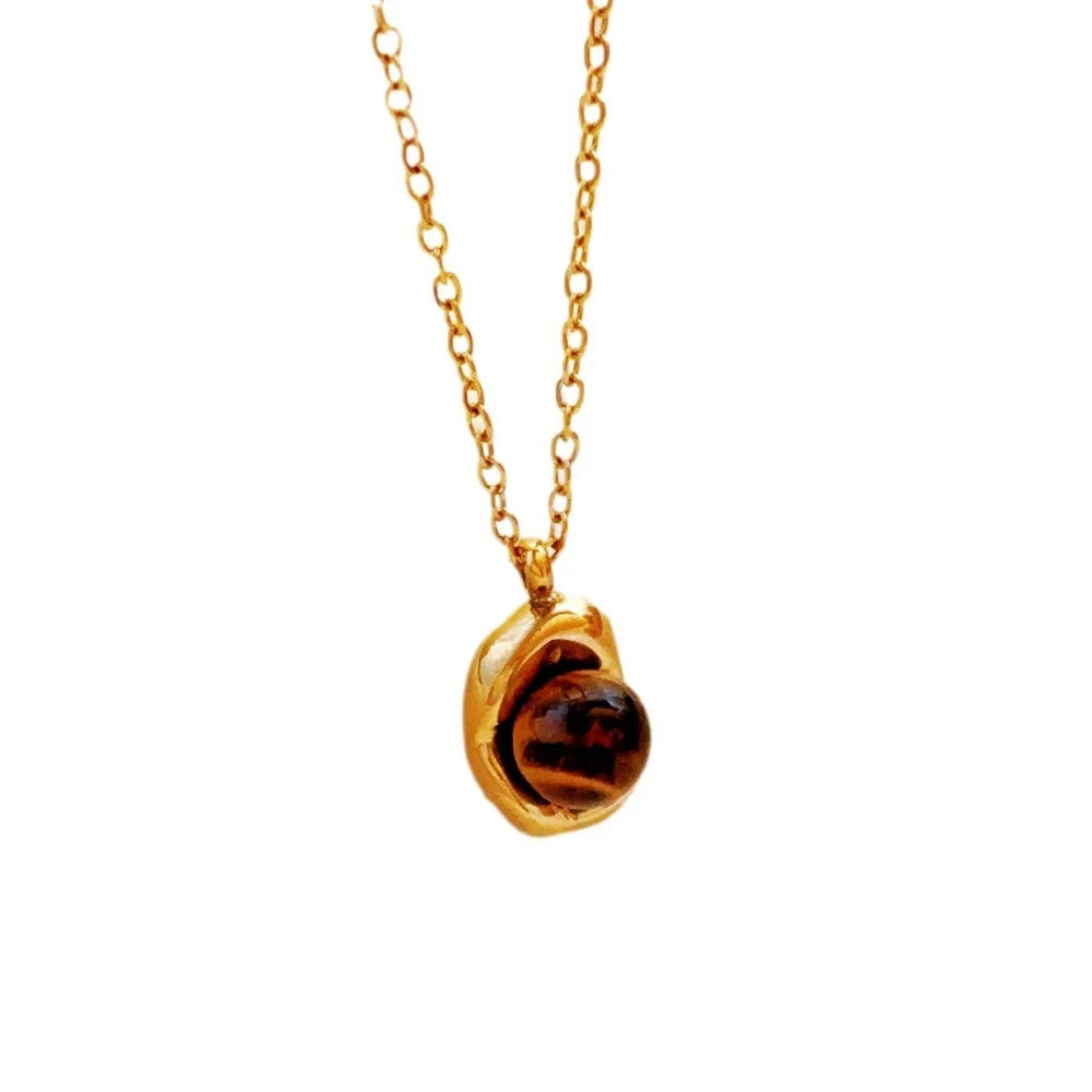 Tiger’s Eye Pendant Jewelry Set – Maillard Style Stainless Steel Necklace & Earrings