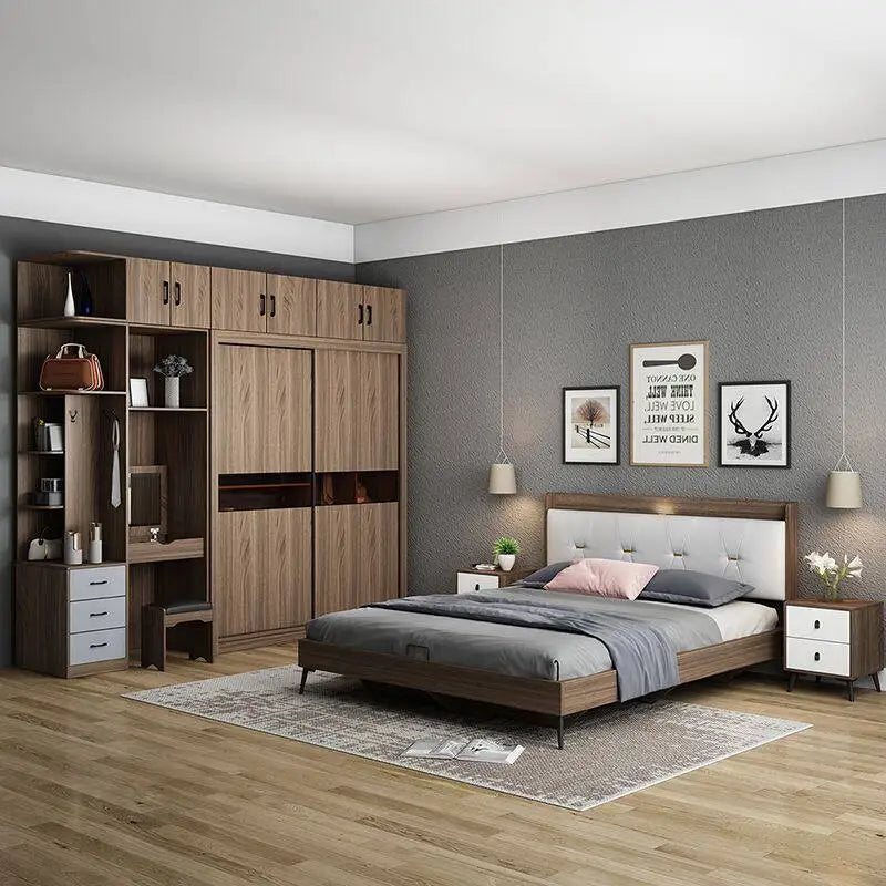 Luxury Bedroom Furniture Set – Wood Bed Frame with Storage & Nightstands