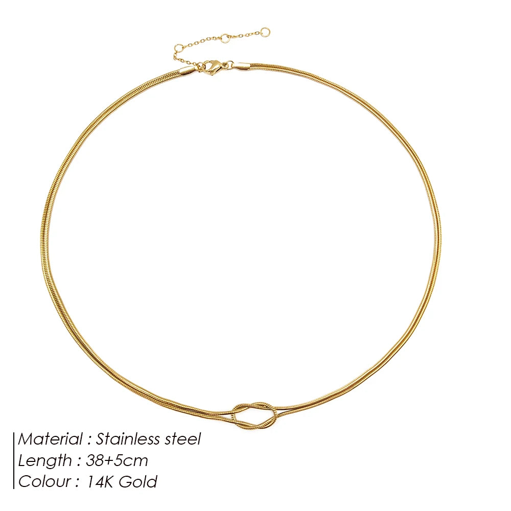 Knotted Snake Chain Necklace – 14K Gold Plated Stainless Steel Women’s Jewelry